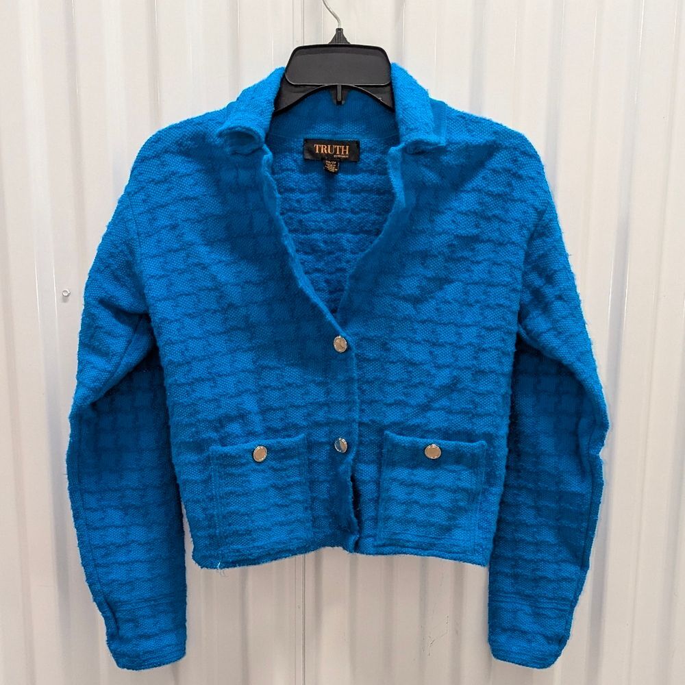 Electric Blue Tweed Blazer Jacket By‎ Truth Size XS Eclectic Grampa Office Wear